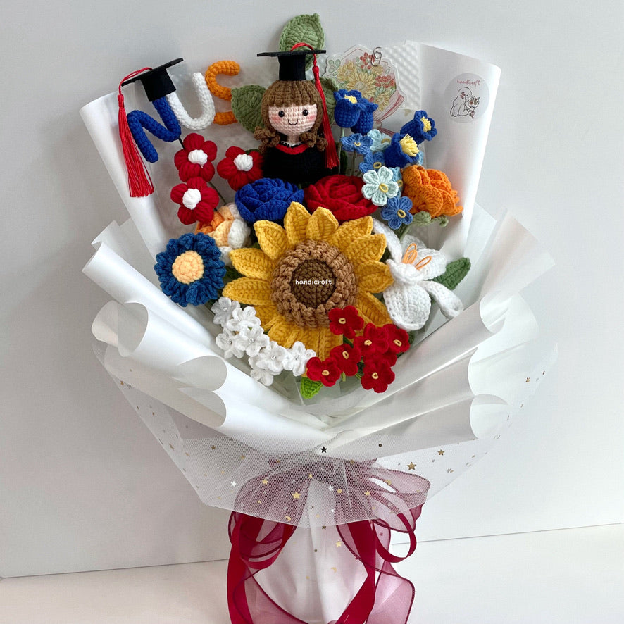 handicroft handmade crochet graduation special flower bouquet NUS special blooms garden edition