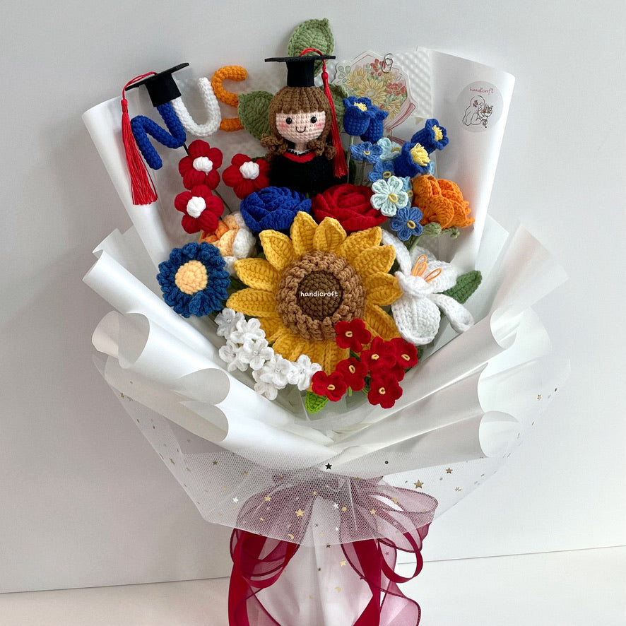 handicroft handmade crochet graduation special flower bouquet NUS special blooms garden edition