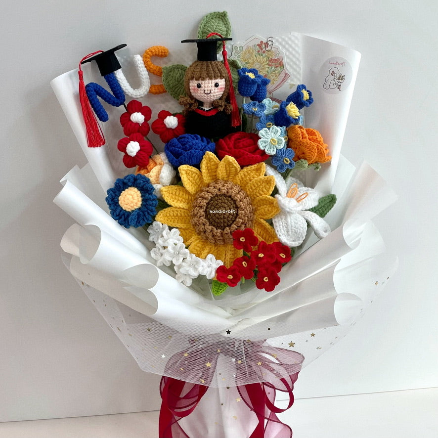 handicroft handmade crochet graduation special flower bouquet NUS special blooms garden edition