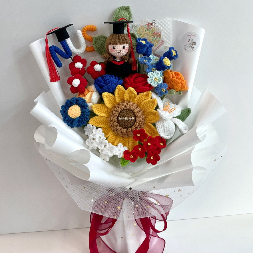 handicroft handmade crochet graduation special flower bouquet NUS special blooms garden edition