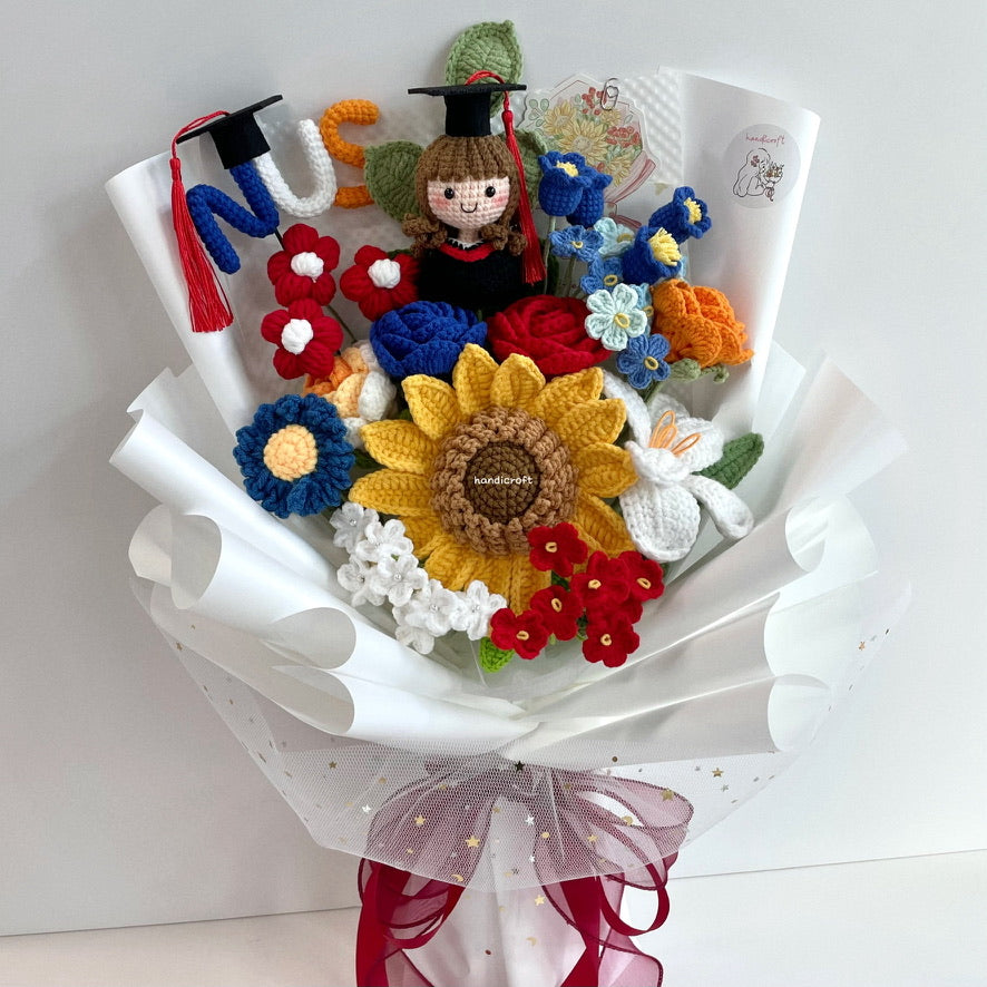 handicroft handmade crochet graduation special flower bouquet NUS special blooms garden edition