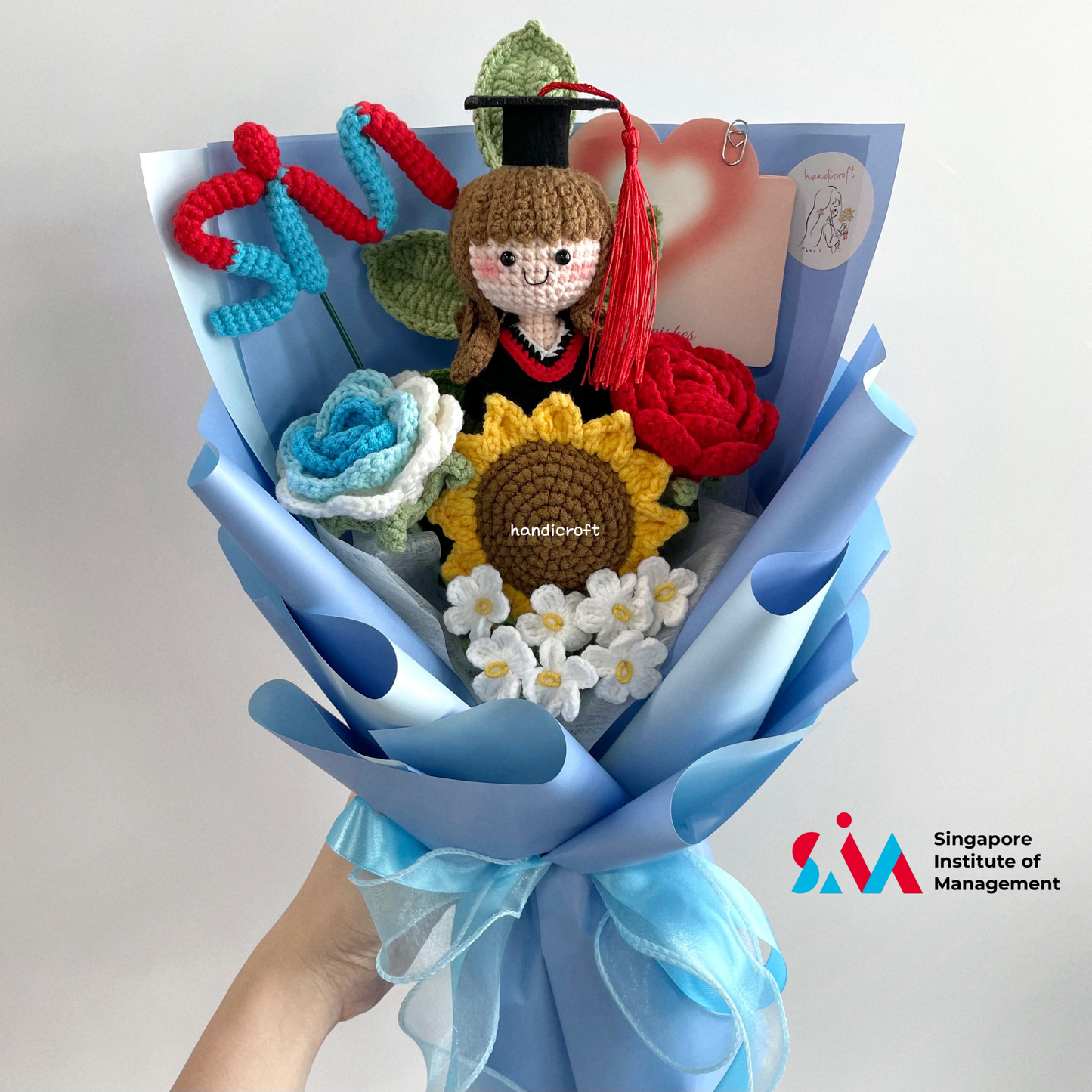 handicroft handmade crochet graduation special flower bouquet SIM special blooms