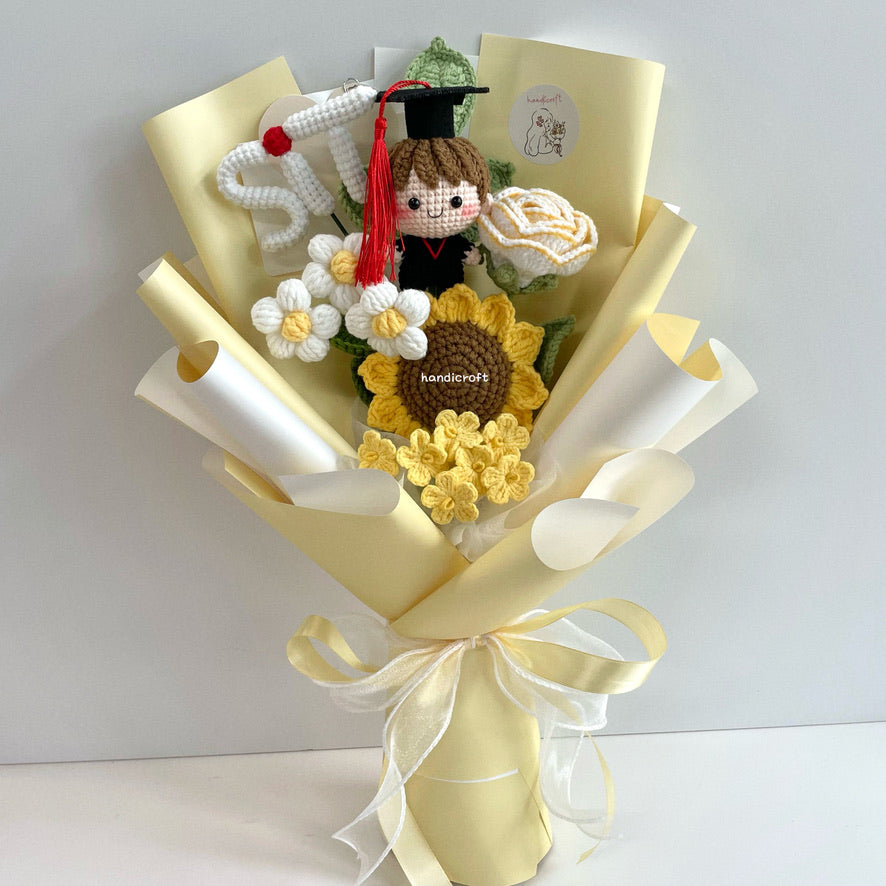 handicroft handmade crochet graduation special flower bouquet SIT special blooms yellow