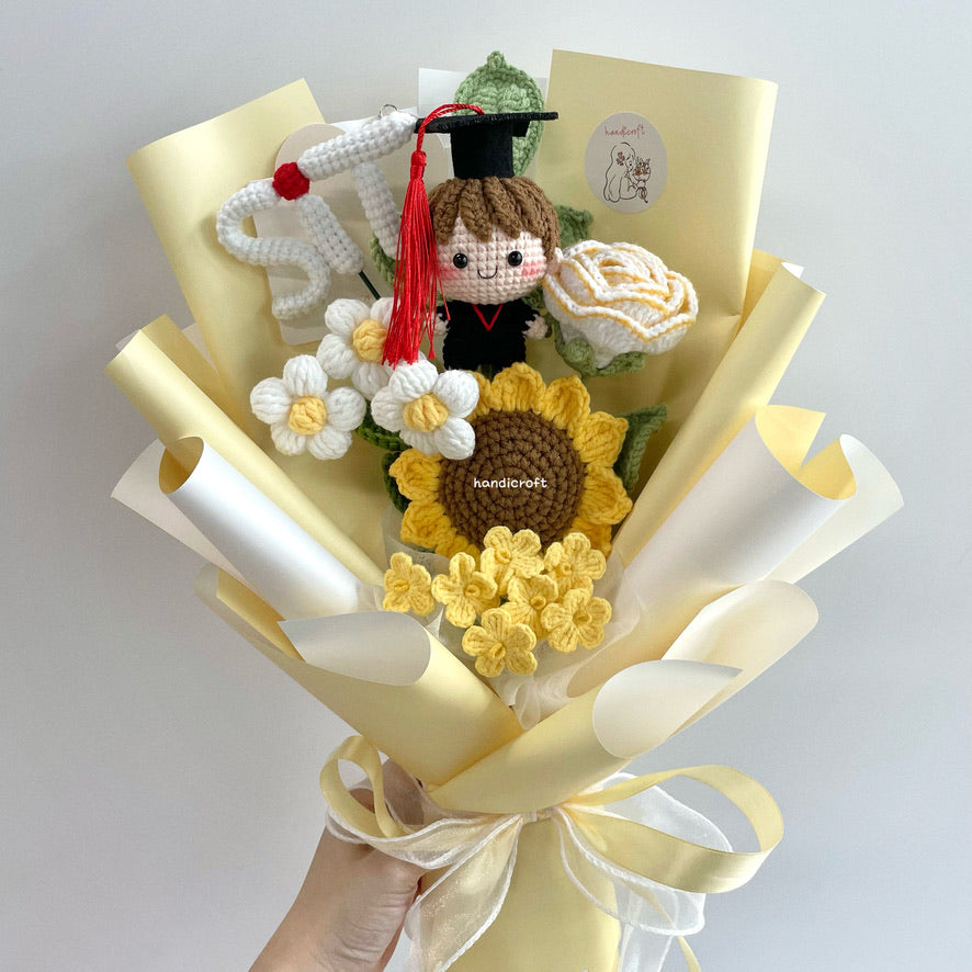 handicroft handmade crochet graduation special flower bouquet SIT special blooms yellow