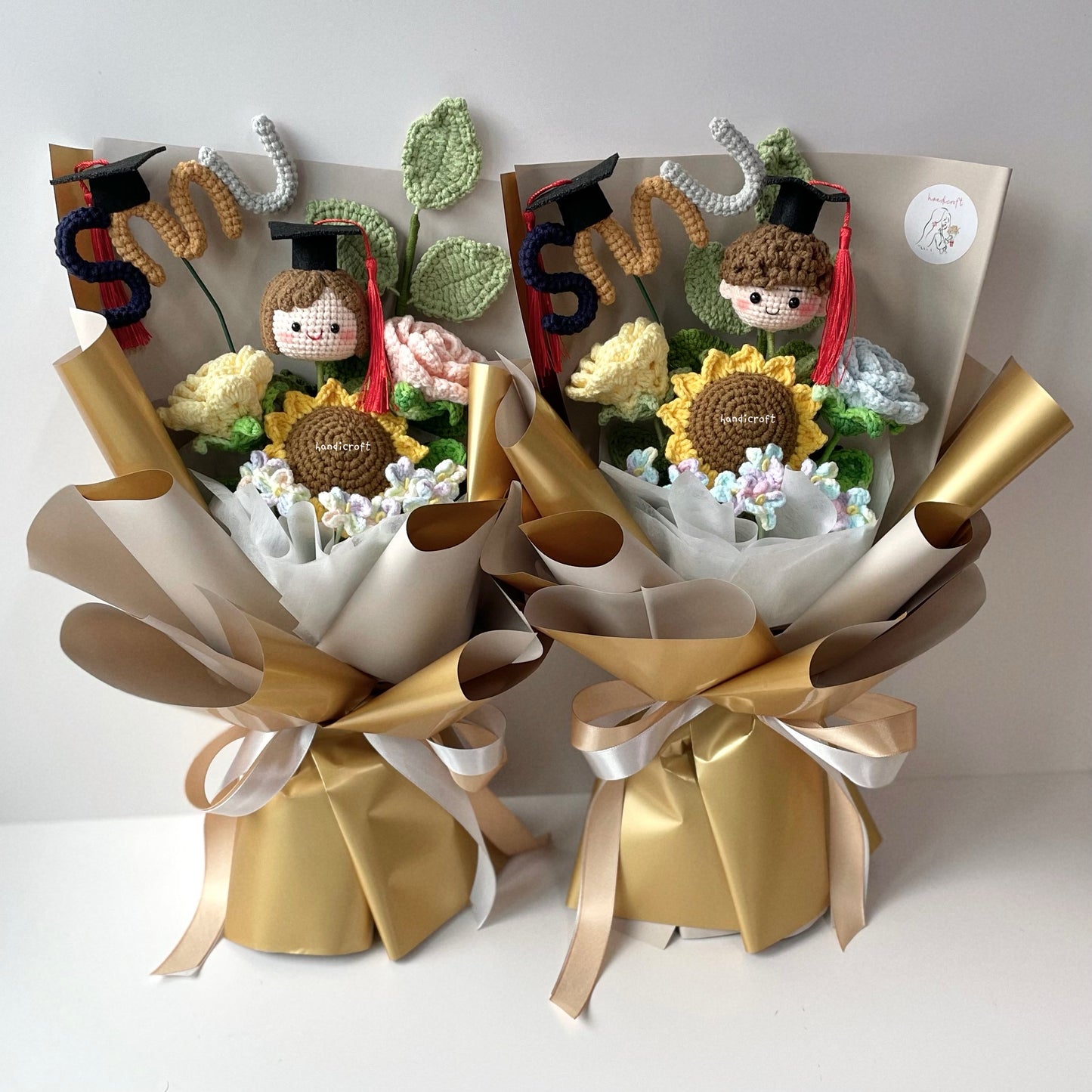 handicroft handmade crochet graduation special flower bouquet SMU special blooms