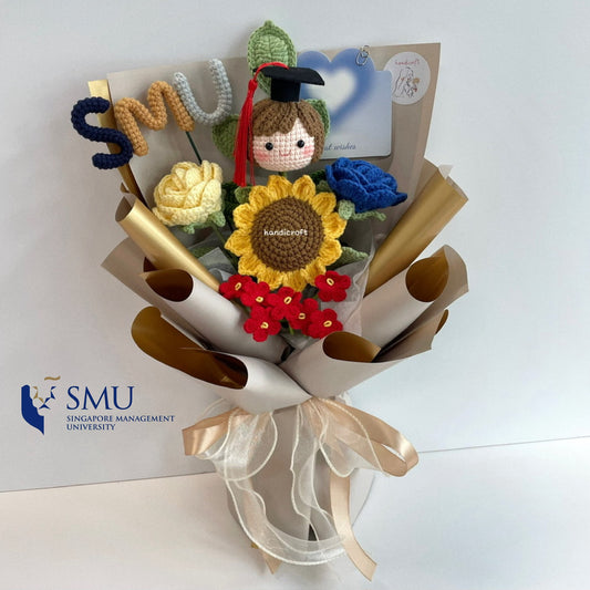 handicroft handmade crochet graduation special flower bouquet SMU special blooms