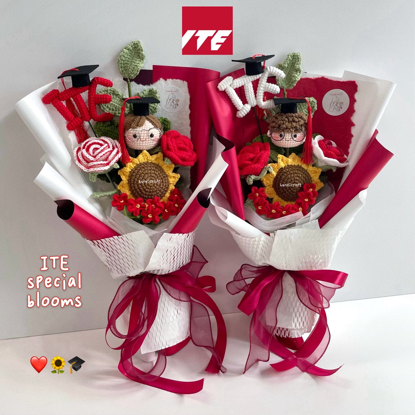 handicroft handmade crochet graduation special flower bouquet Singapore Institute of Technical Education ITE special blooms 2 colour themes