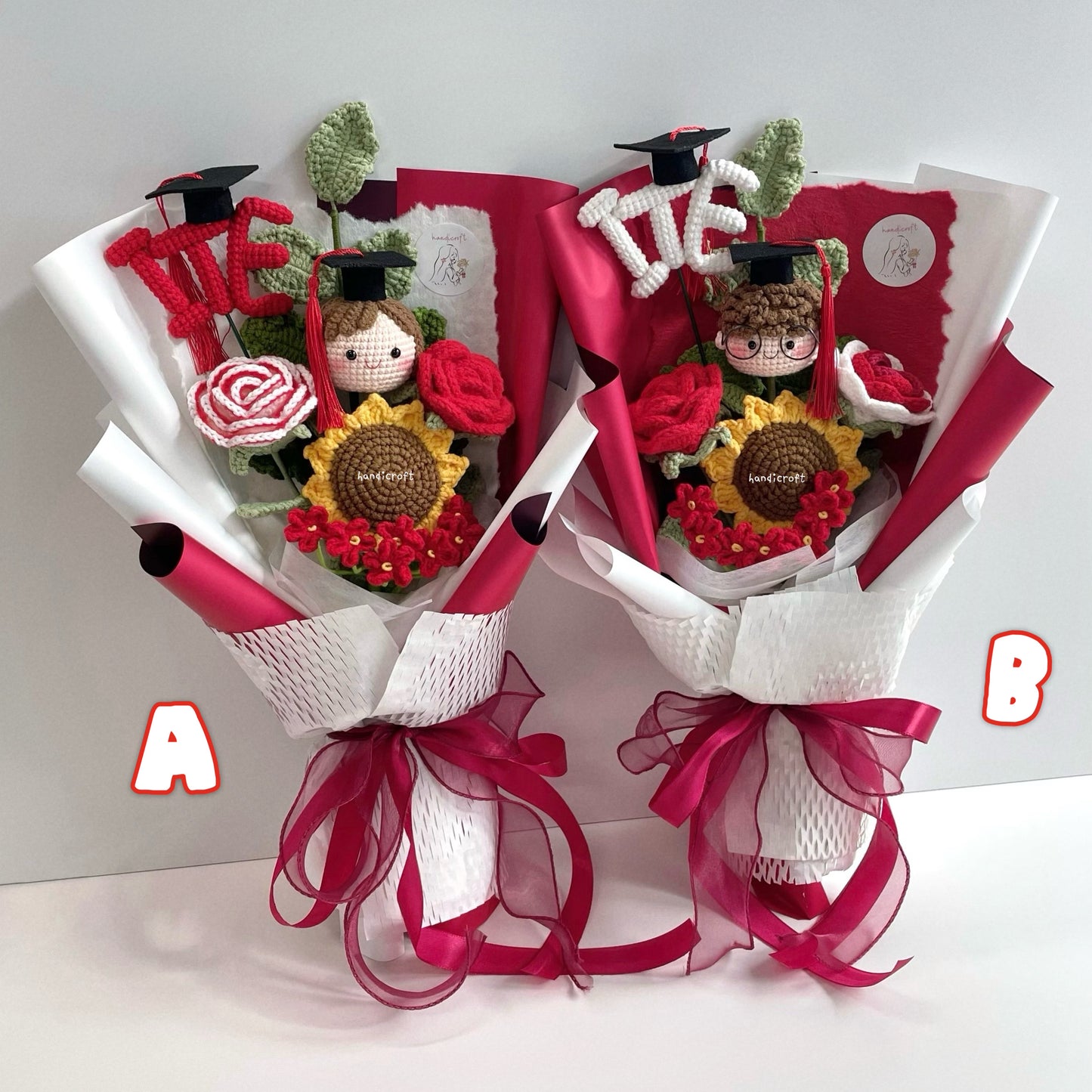 handicroft handmade crochet graduation special flower bouquet Singapore Institute of Technical Education ITE special blooms 2 colour themes