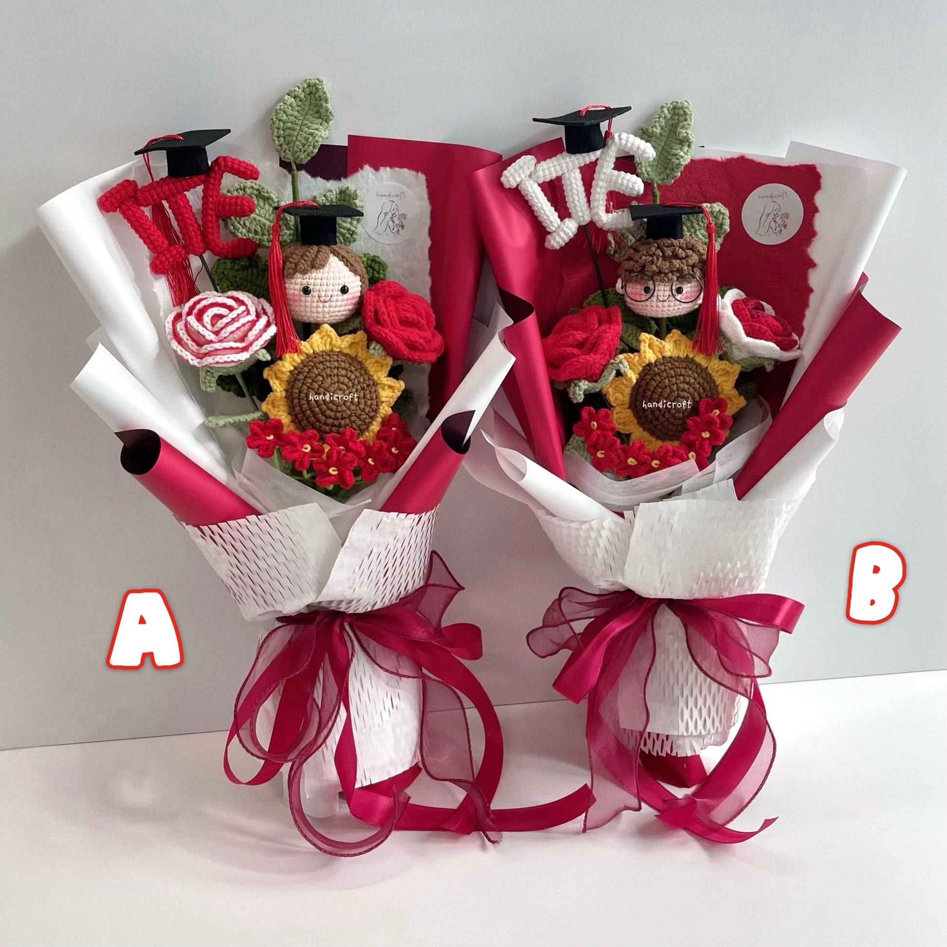 handicroft handmade crochet graduation special flower bouquet Singapore Institute of Technical Education ITE special blooms 2 colour themes