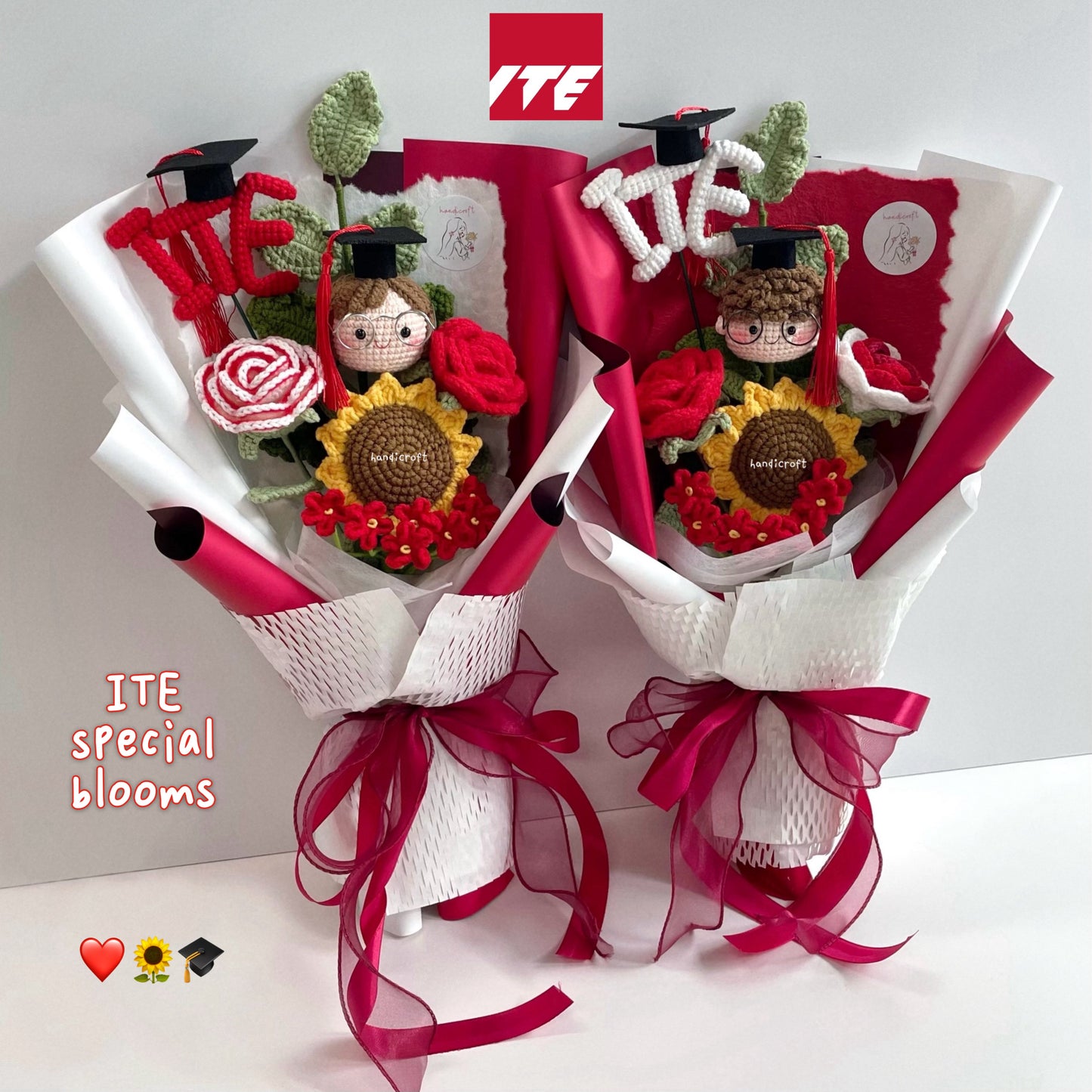 handicroft handmade crochet graduation special flower bouquet Singapore Institute of Technical Education ITE special blooms 2 colour themes