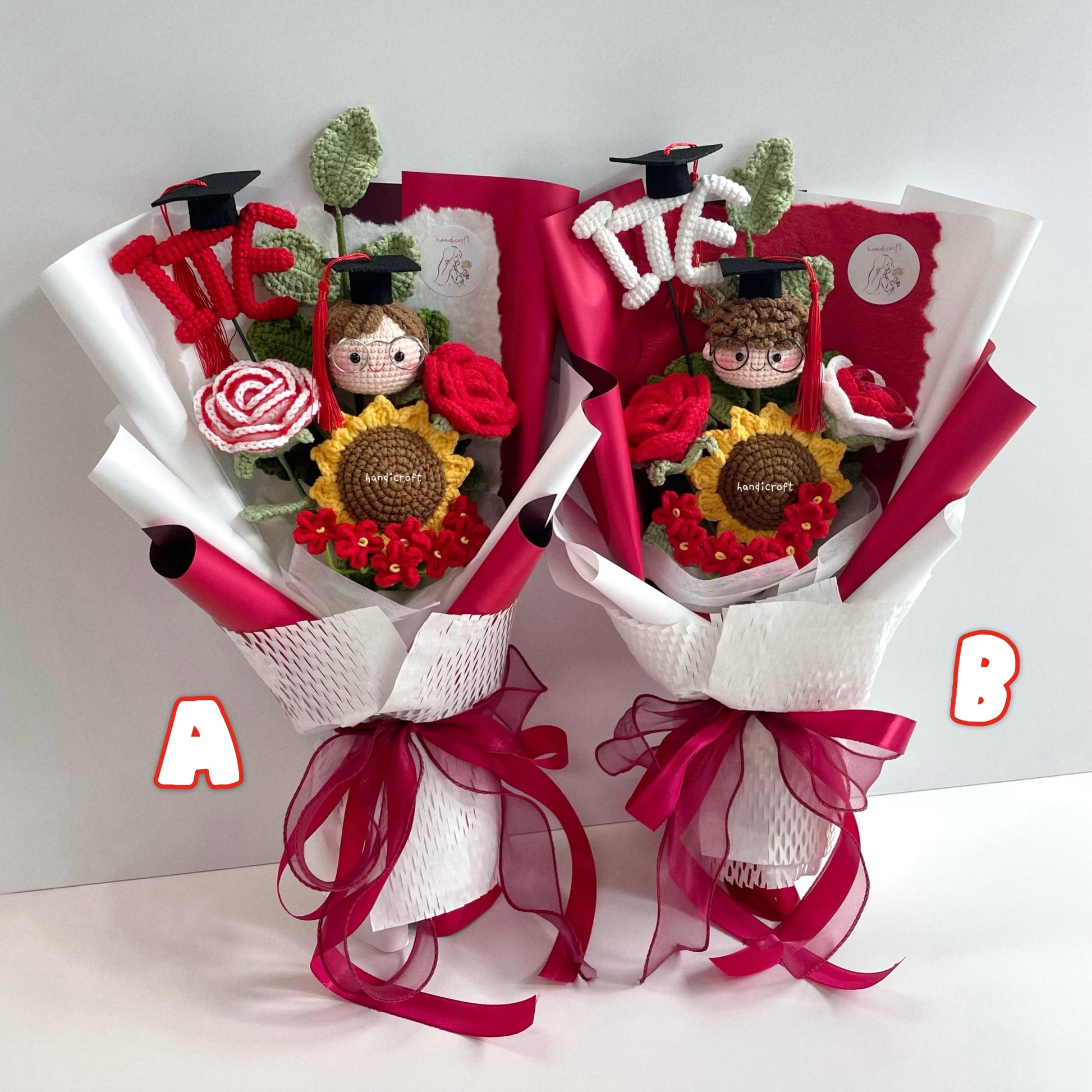handicroft handmade crochet graduation special flower bouquet Singapore Institute of Technical Education ITE special blooms 2 colour themes