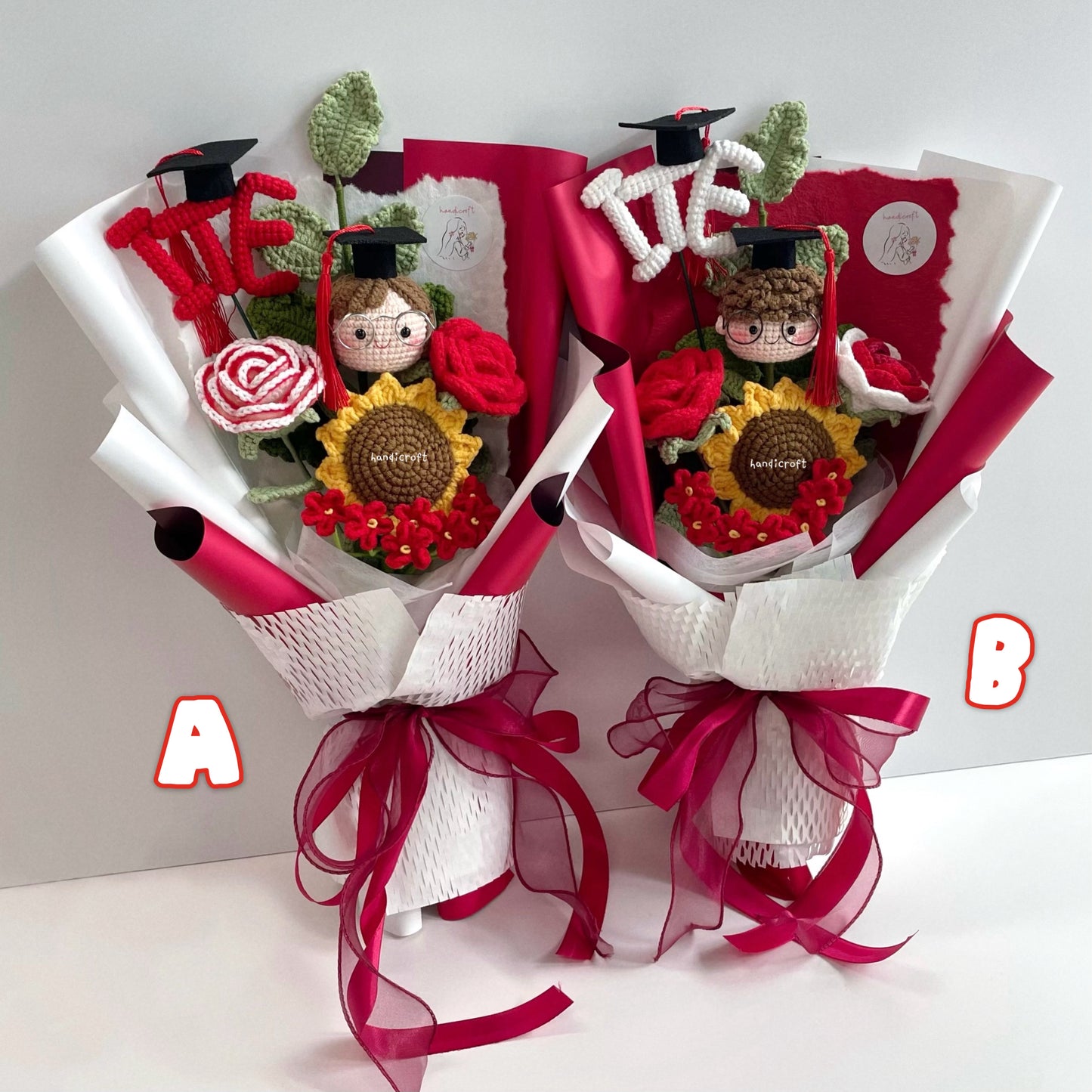handicroft handmade crochet graduation special flower bouquet Singapore Institute of Technical Education ITE special blooms 2 colour themes
