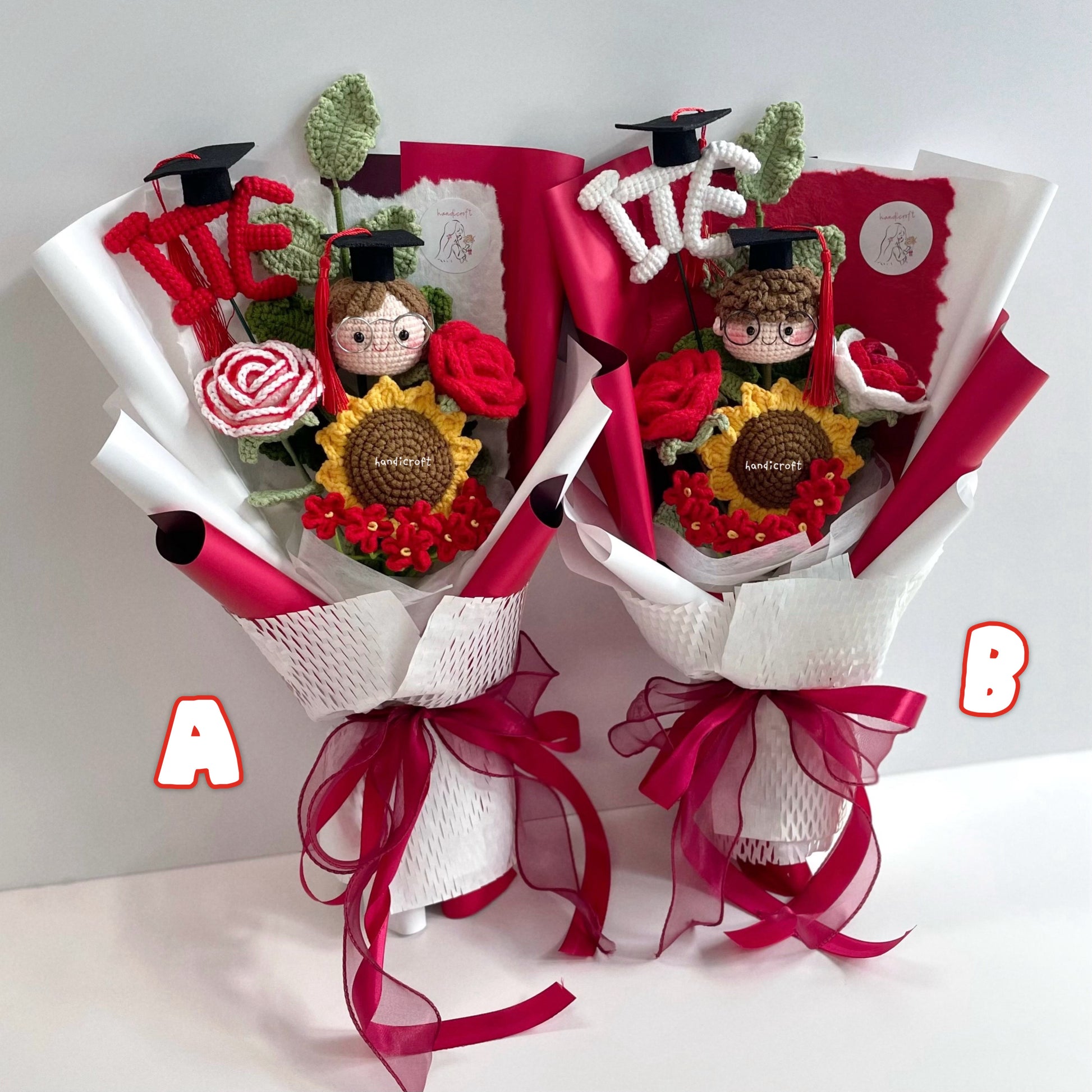 handicroft handmade crochet graduation special flower bouquet Singapore Institute of Technical Education ITE special blooms 2 colour themes