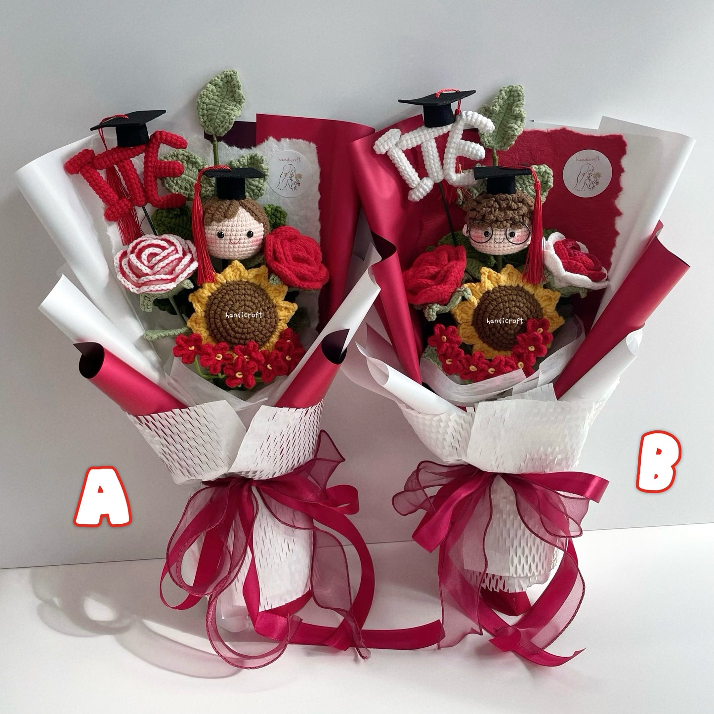 handicroft handmade crochet graduation special flower bouquet Singapore Institute of Technical Education ITE special blooms 2 colour themes