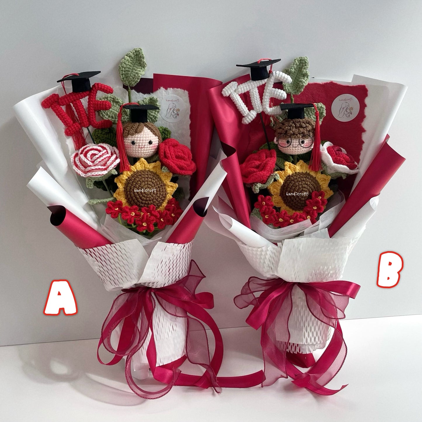 handicroft handmade crochet graduation special flower bouquet Singapore Institute of Technical Education ITE special blooms 2 colour themes