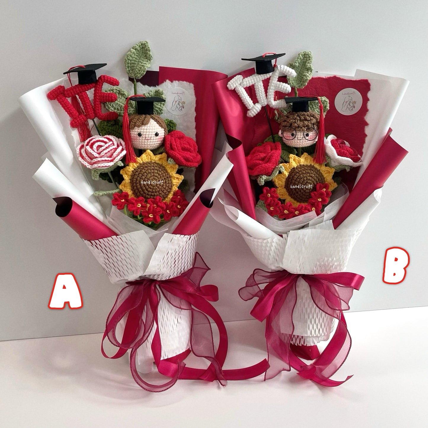 handicroft handmade crochet graduation special flower bouquet Singapore Institute of Technical Education ITE special blooms 2 colour themes