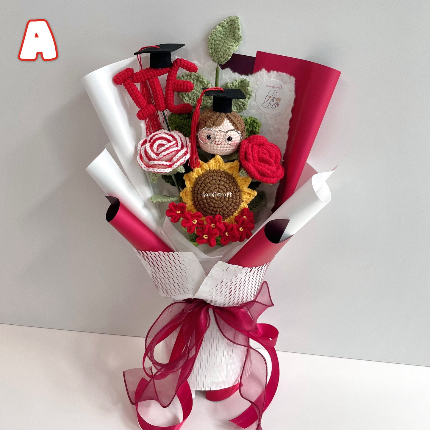 handicroft handmade crochet graduation special flower bouquet Singapore Institute of Technical Education ITE special blooms colour theme A