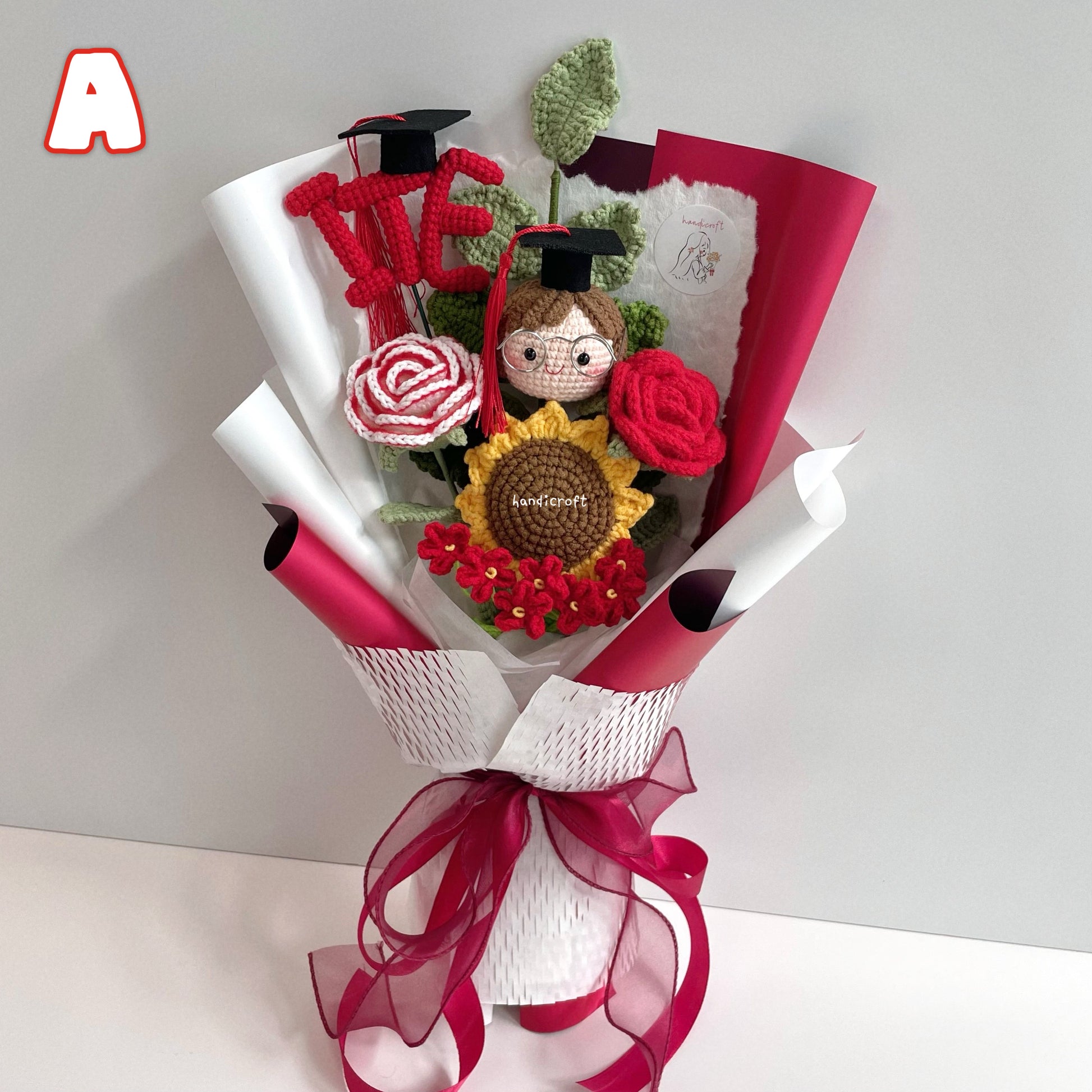 handicroft handmade crochet graduation special flower bouquet Singapore Institute of Technical Education ITE special blooms colour theme A