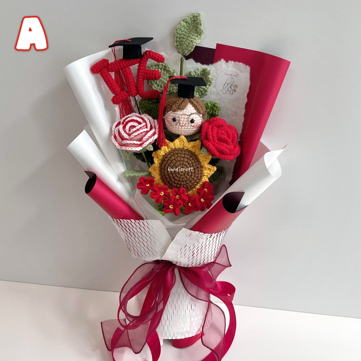 handicroft handmade crochet graduation special flower bouquet Singapore Institute of Technical Education ITE special blooms colour theme A