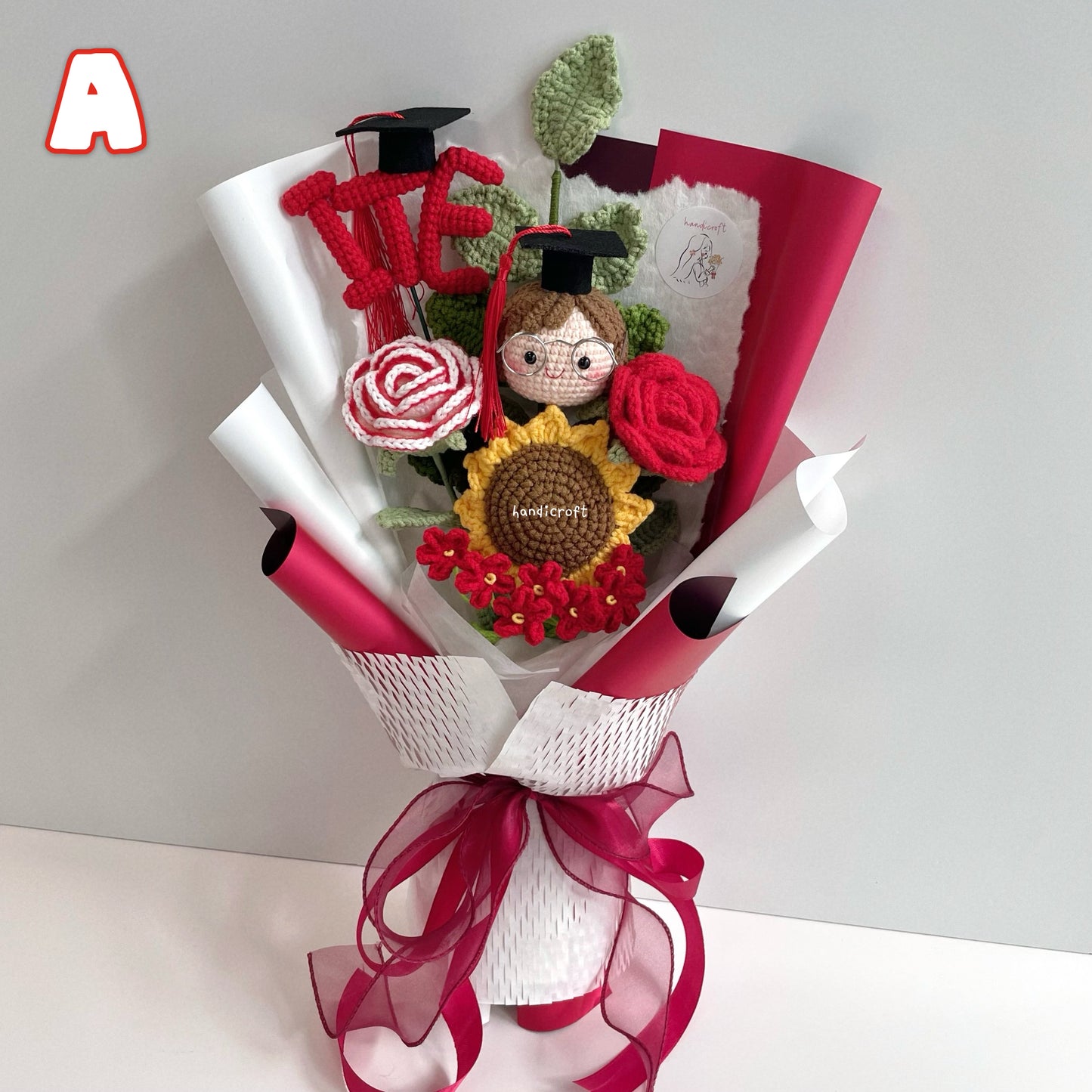 handicroft handmade crochet graduation special flower bouquet Singapore Institute of Technical Education ITE special blooms colour theme A