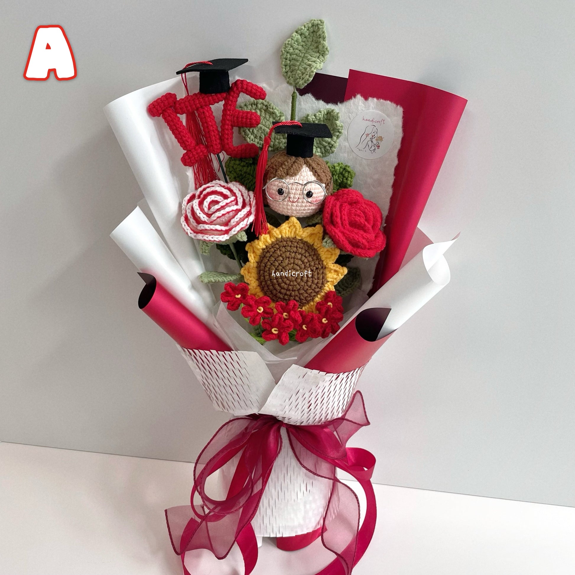 handicroft handmade crochet graduation special flower bouquet Singapore Institute of Technical Education ITE special blooms colour theme A