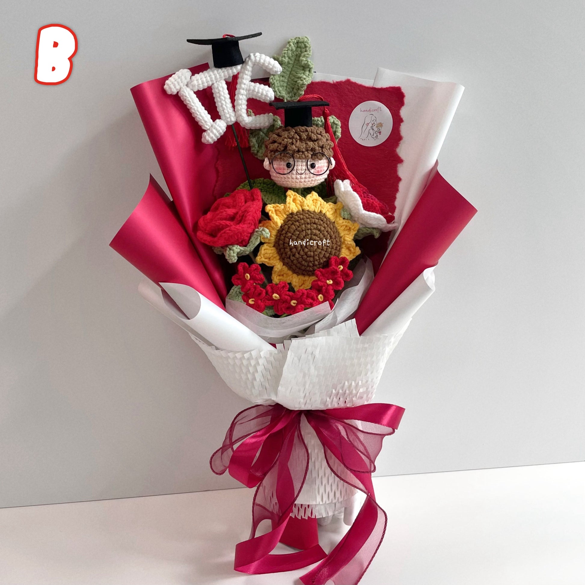 handicroft handmade crochet graduation special flower bouquet Singapore Institute of Technical Education ITE special blooms colour theme B