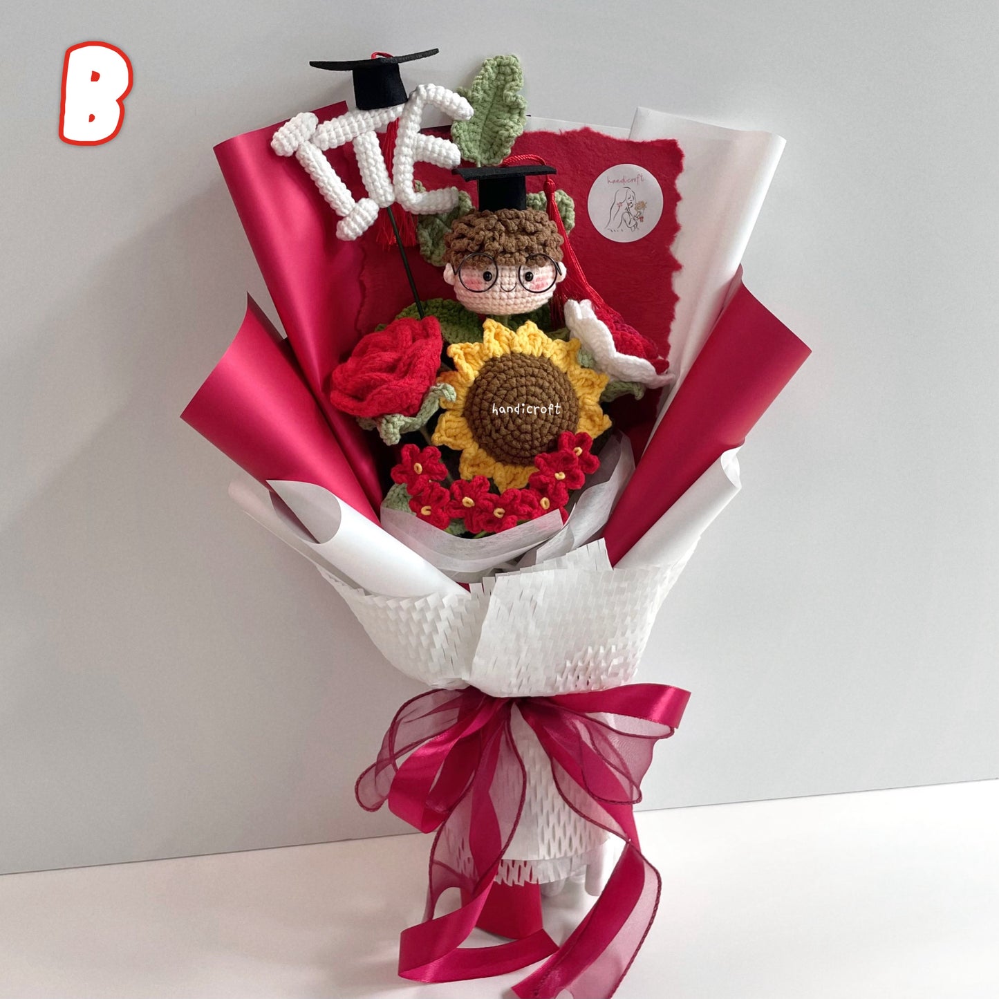 handicroft handmade crochet graduation special flower bouquet Singapore Institute of Technical Education ITE special blooms colour theme B