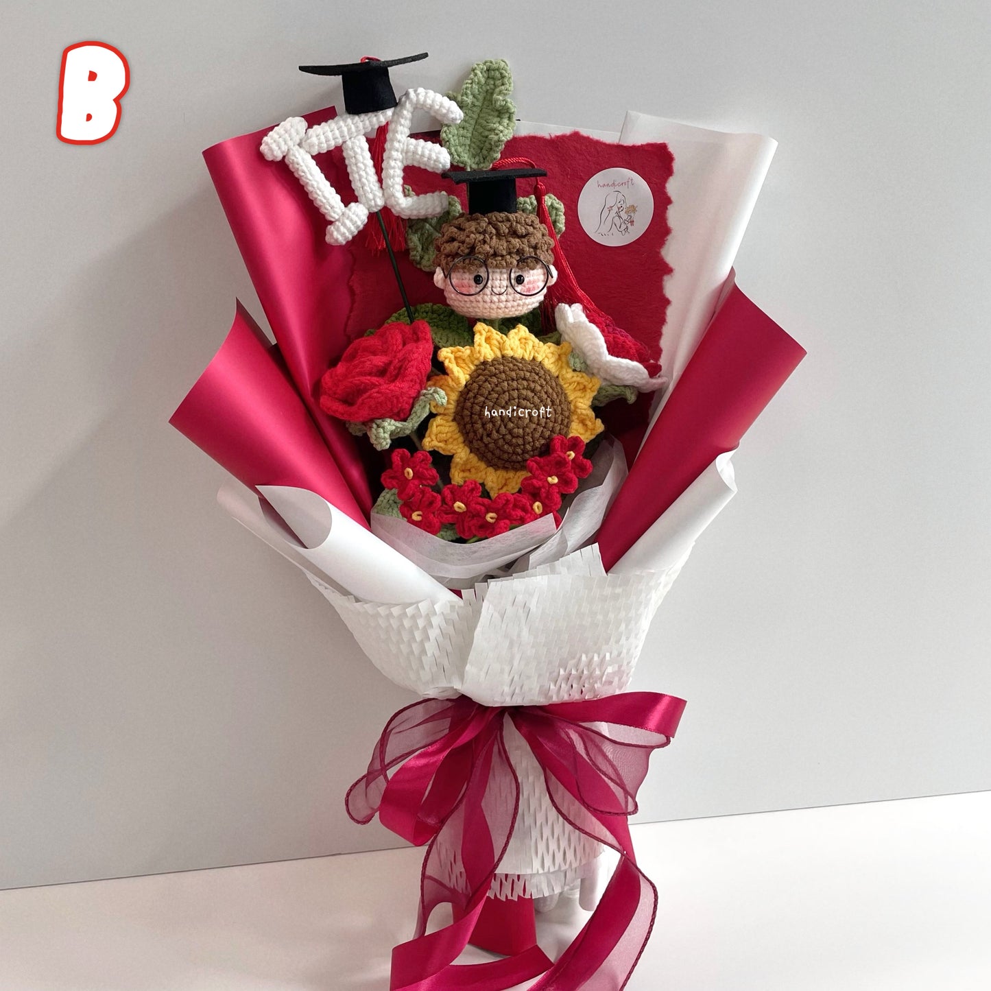 handicroft handmade crochet graduation special flower bouquet Singapore Institute of Technical Education ITE special blooms colour theme B