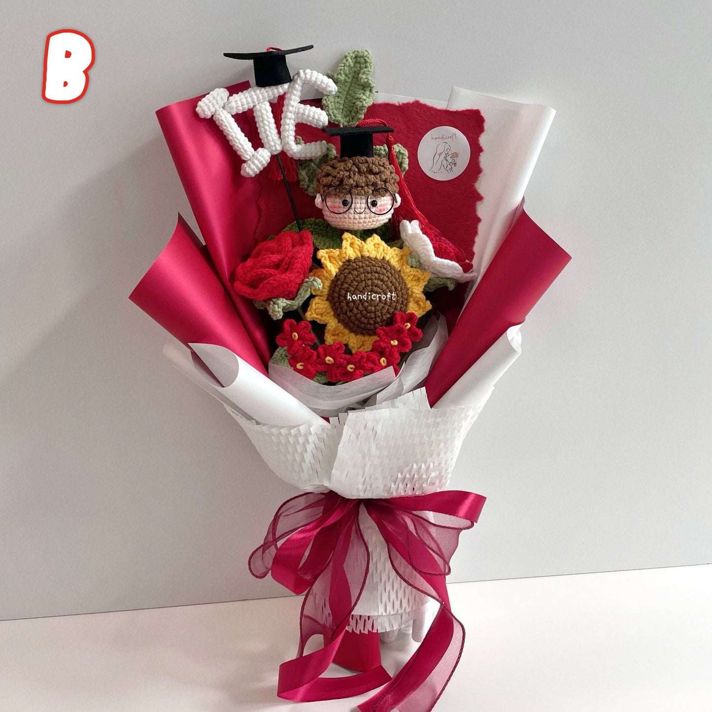 handicroft handmade crochet graduation special flower bouquet Singapore Institute of Technical Education ITE special blooms colour theme B