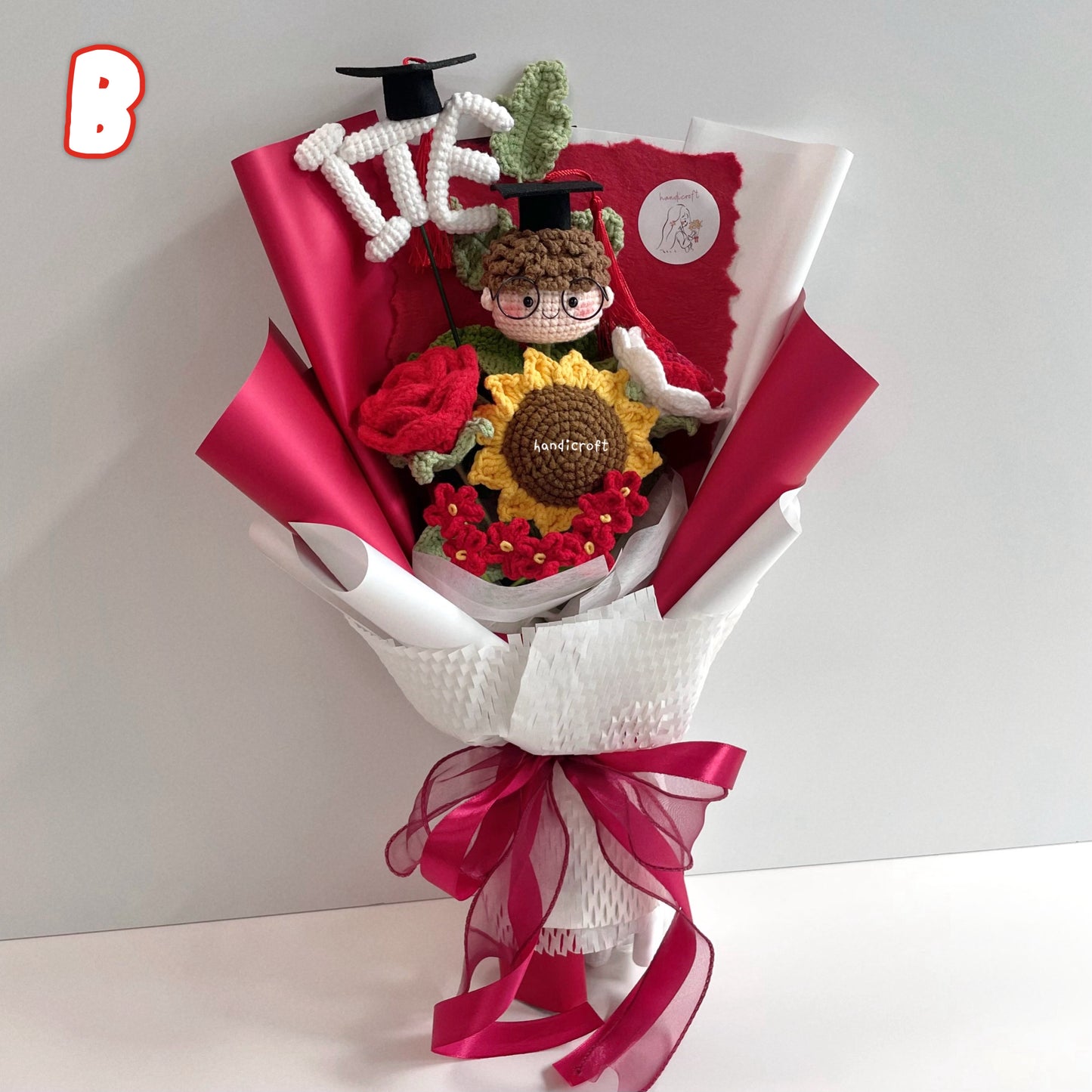 handicroft handmade crochet graduation special flower bouquet Singapore Institute of Technical Education ITE special blooms colour theme B