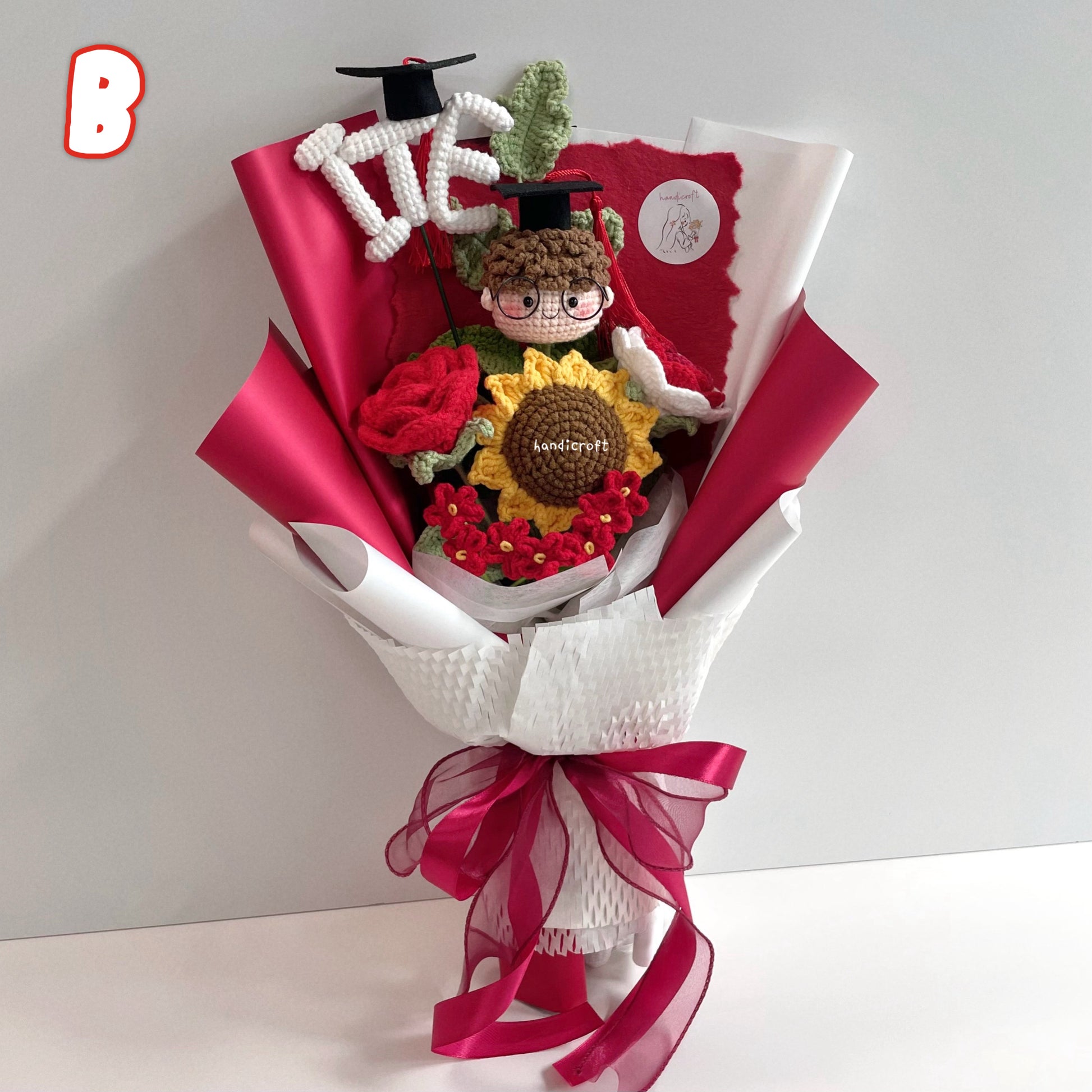 handicroft handmade crochet graduation special flower bouquet Singapore Institute of Technical Education ITE special blooms colour theme B