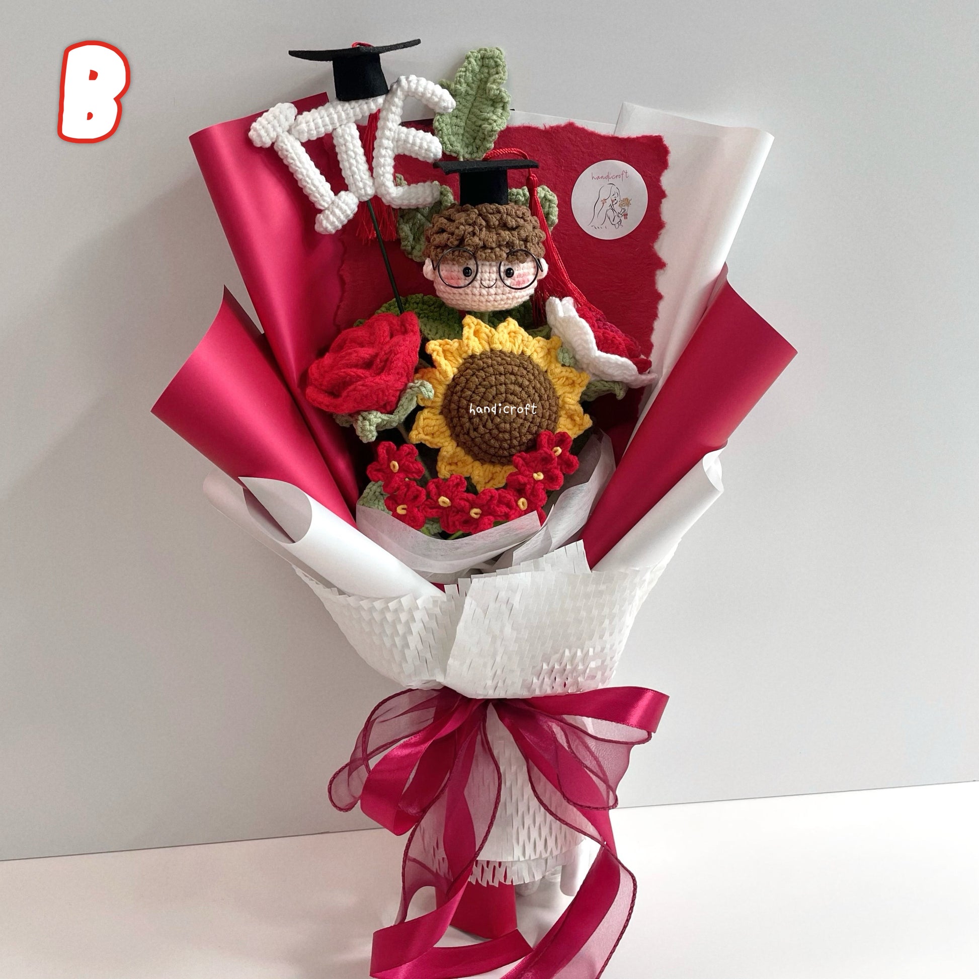 handicroft handmade crochet graduation special flower bouquet Singapore Institute of Technical Education ITE special blooms colour theme B