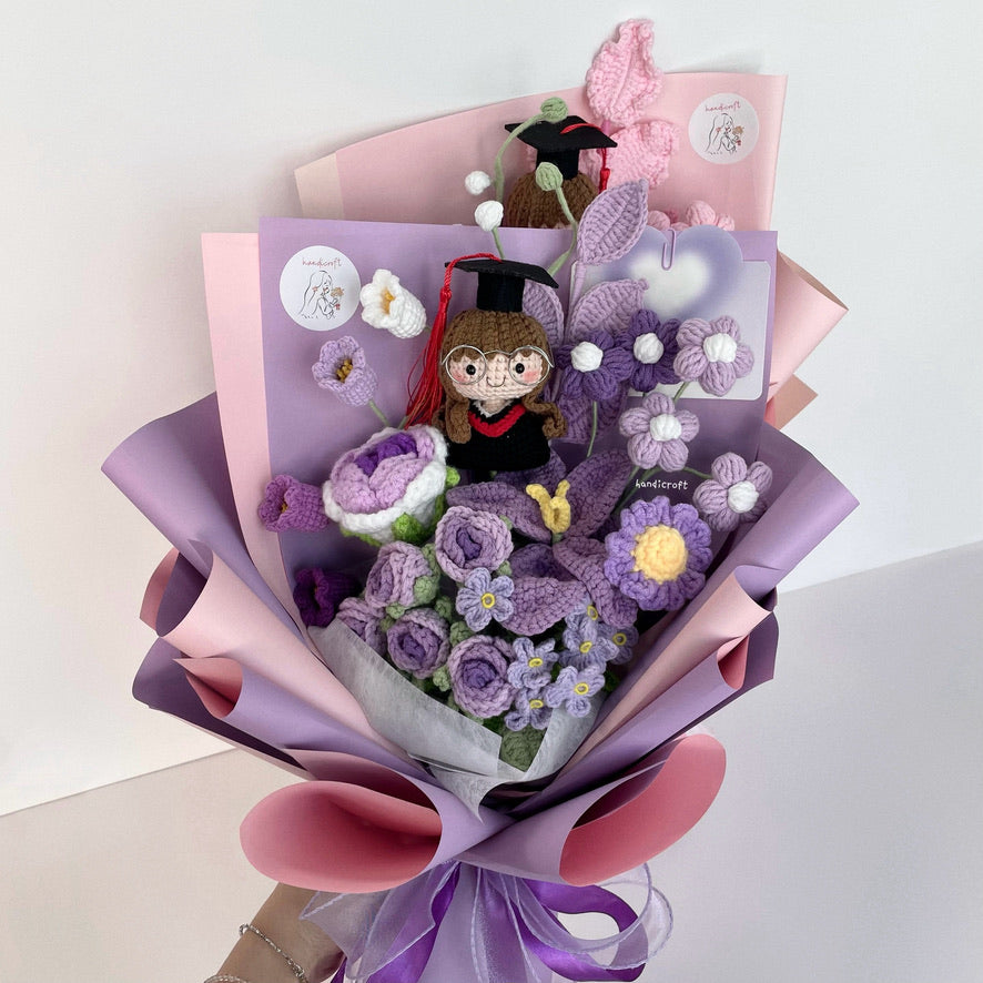 handicroft handmade crochet graduation special flower bouquet dreamie moments purple girl