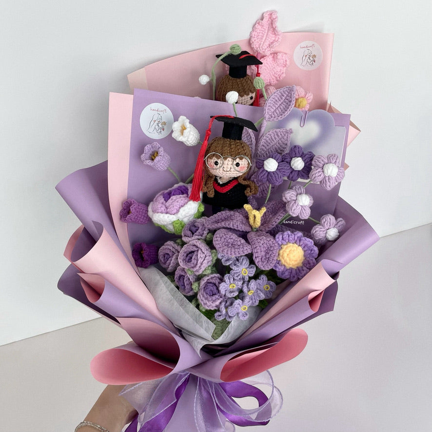 handicroft handmade crochet graduation special flower bouquet dreamie moments purple girl