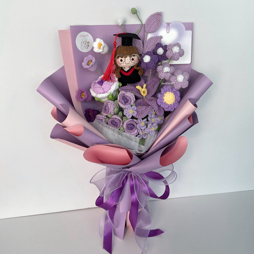 handicroft handmade crochet graduation special flower bouquet dreamie moments purple girl