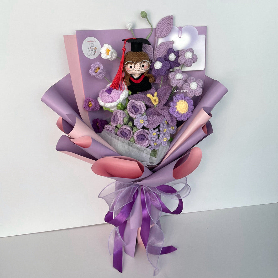 handicroft handmade crochet graduation special flower bouquet dreamie moments purple girl