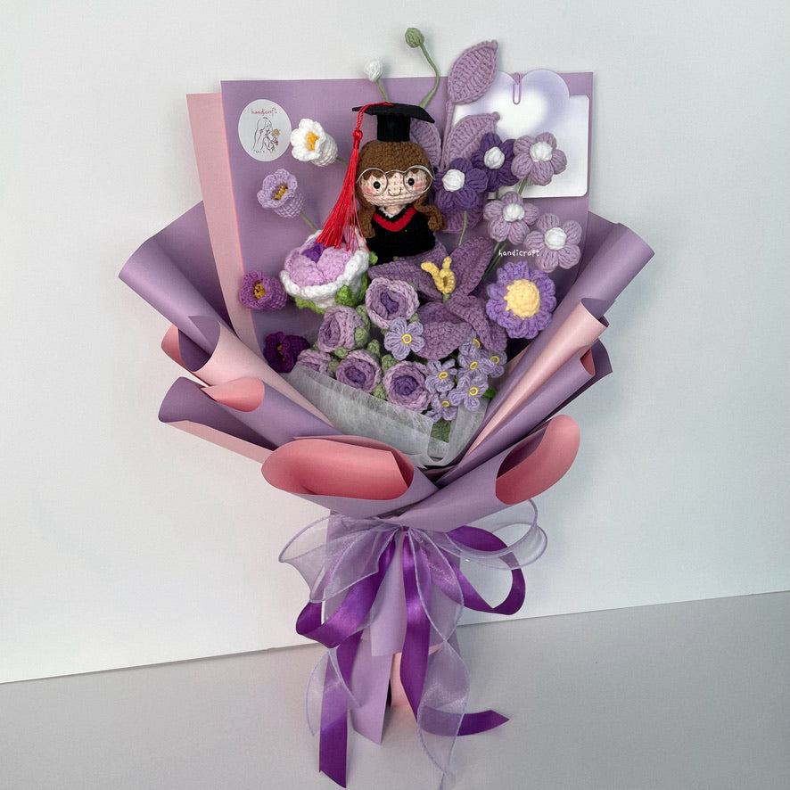 handicroft handmade crochet graduation special flower bouquet dreamie moments purple girl
