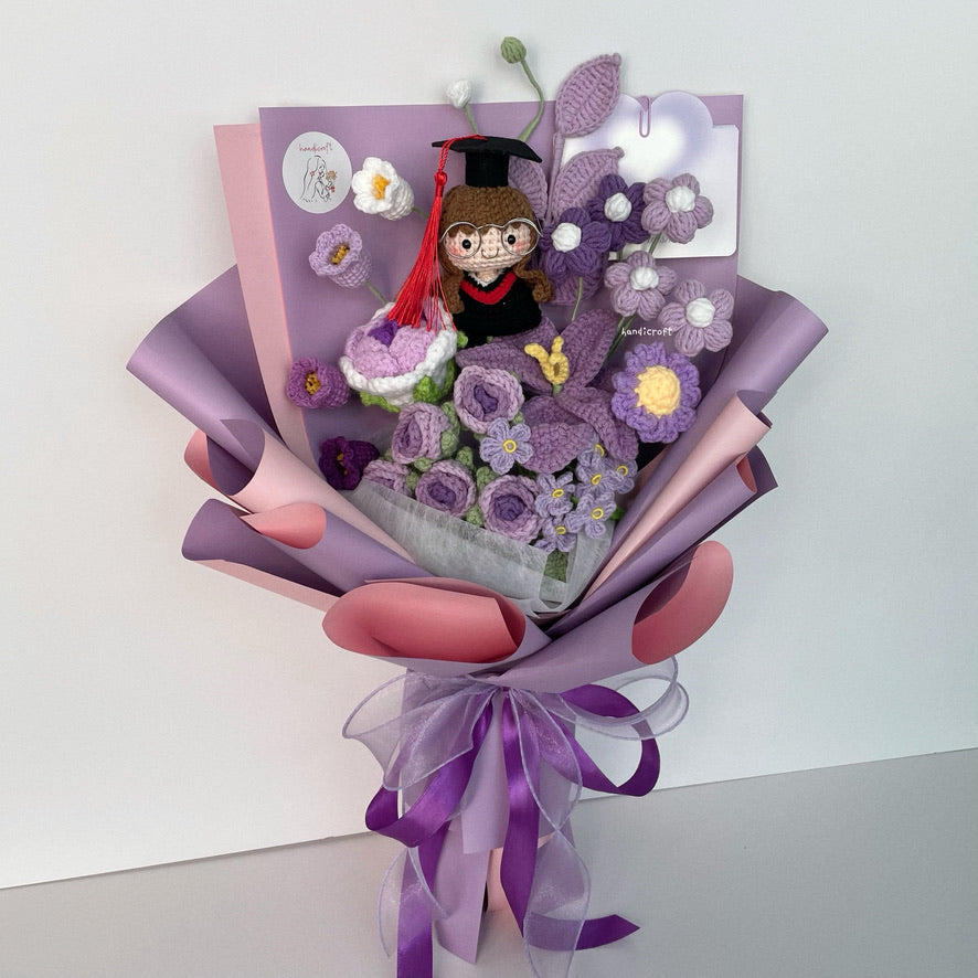 handicroft handmade crochet graduation special flower bouquet dreamie moments purple girl