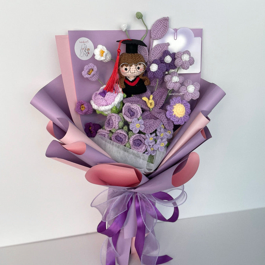 handicroft handmade crochet graduation special flower bouquet dreamie moments purple girl