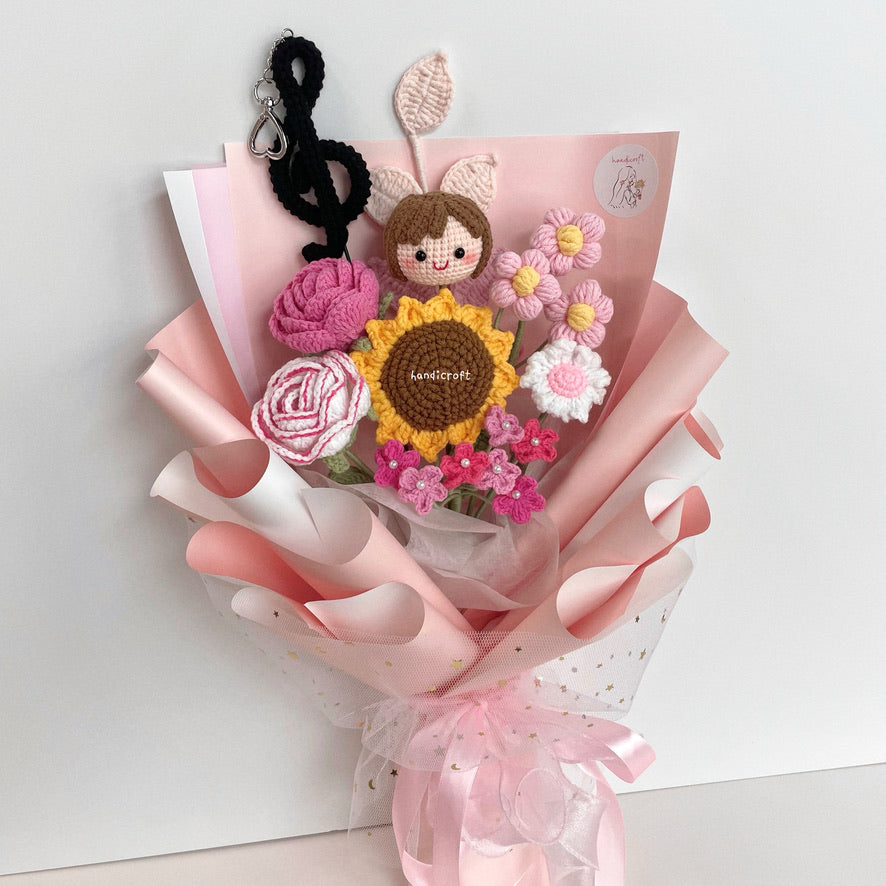 handicroft handmade crochet graduation special flower bouquet symphony of success girl graduate in pink