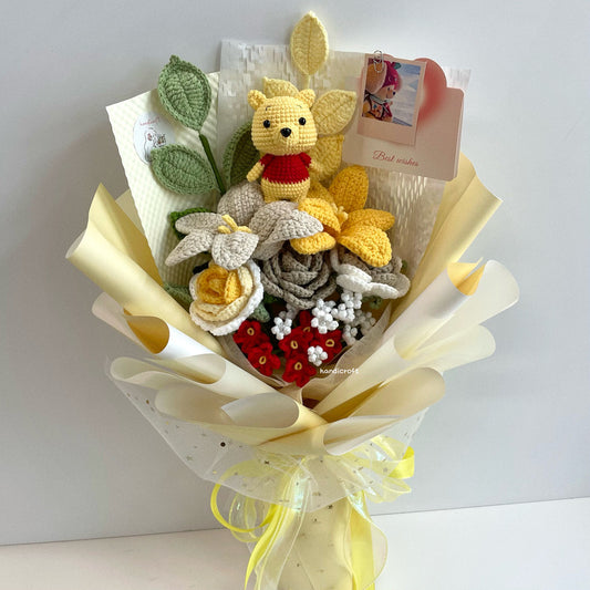 handicroft handmade crochet honey bear flower bouquet honey cream