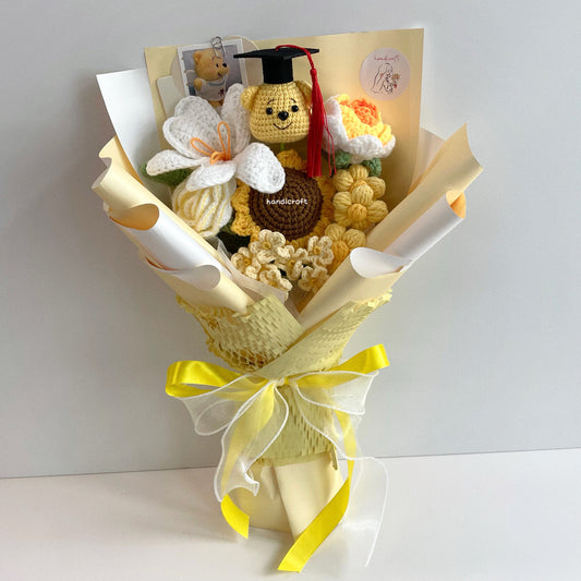 handicroft handmade crochet honey bear flower bouquet sunshine & hunny yellow