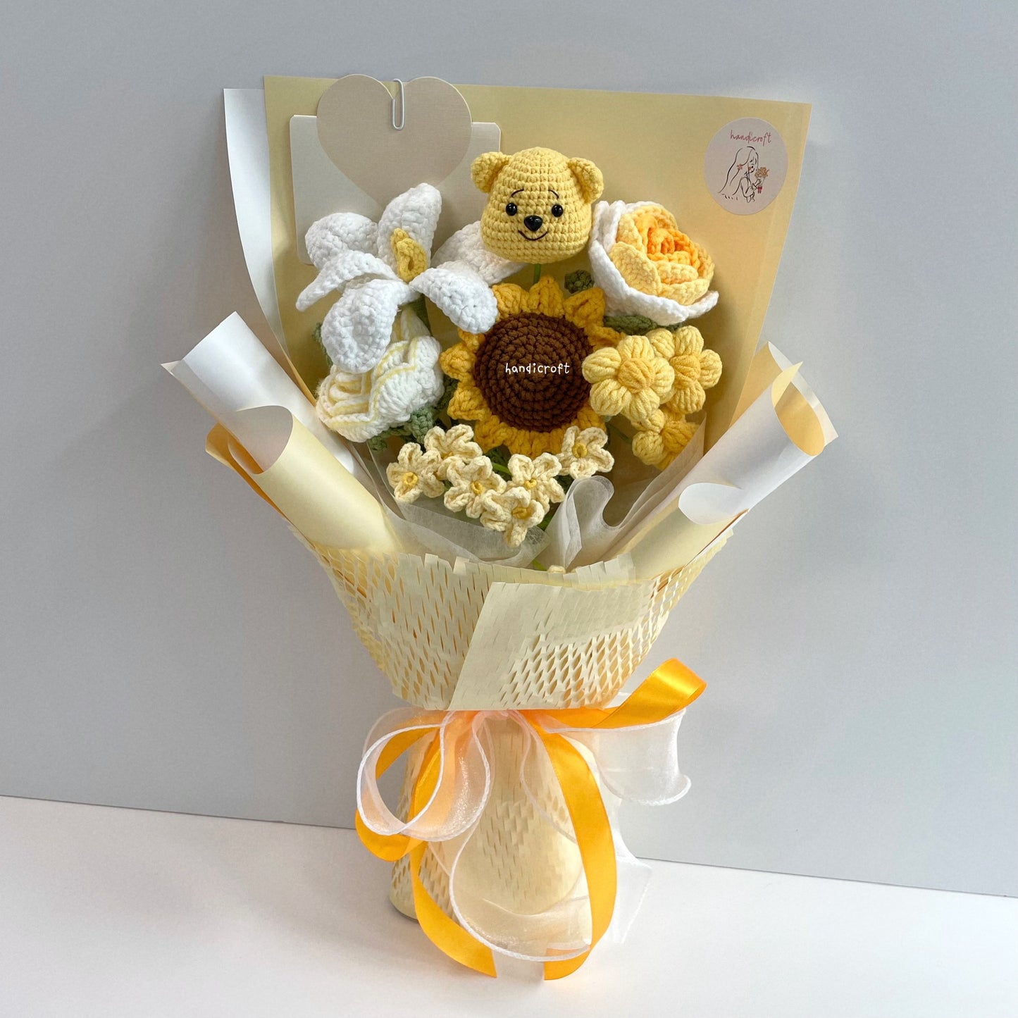 handicroft handmade crochet honey bear flower bouquet sunshine & hunny yellow