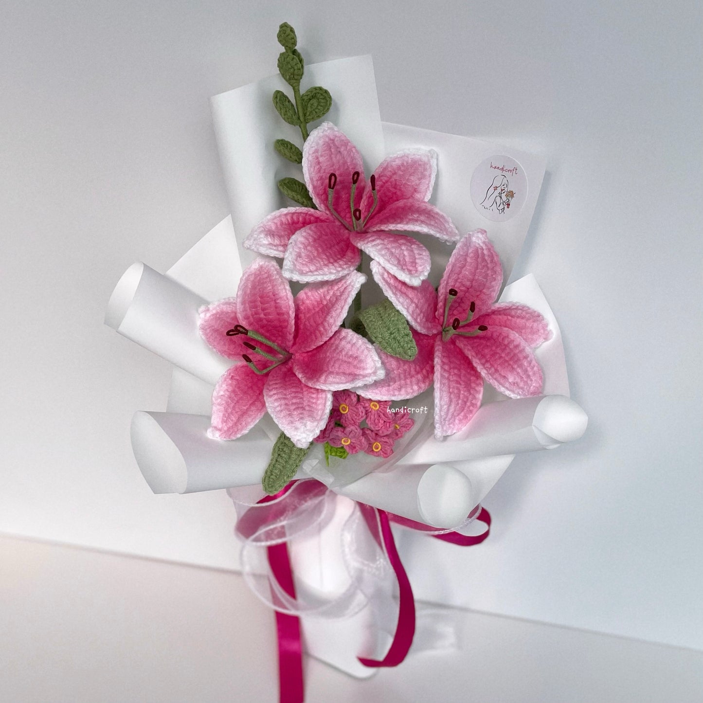 handicroft handmade crochet hot pink lily flower bouquet lily love promise