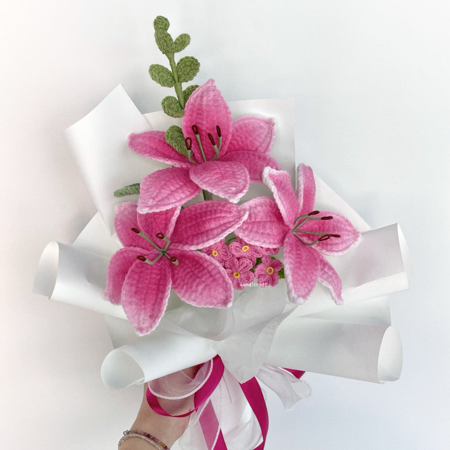 handicroft handmade crochet hot pink lily flower bouquet lily love promise