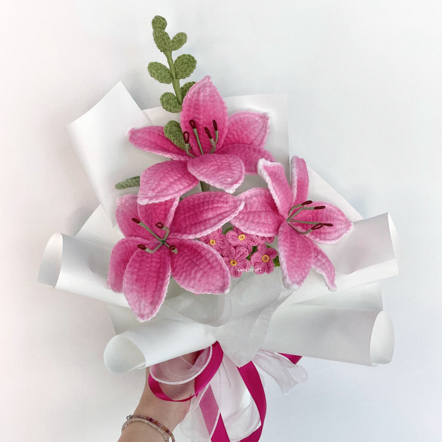 handicroft handmade crochet hot pink lily flower bouquet lily love promise