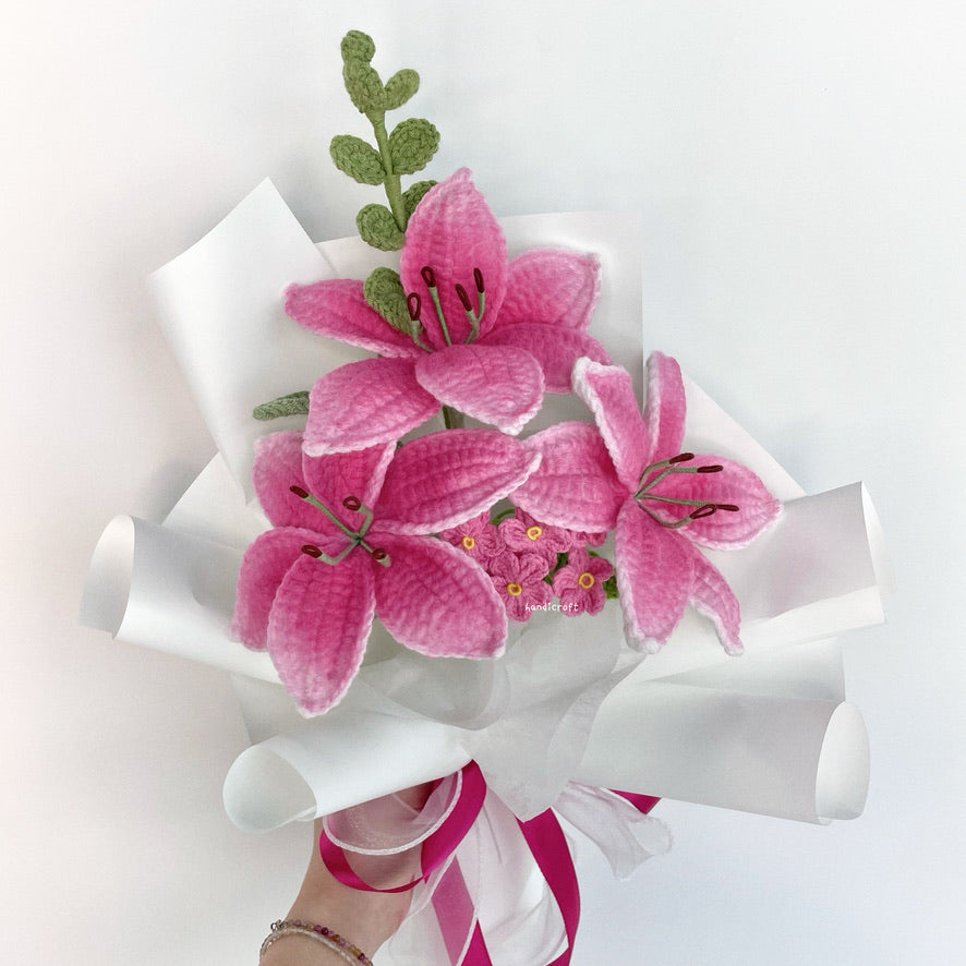 handicroft handmade crochet hot pink lily flower bouquet lily love promise