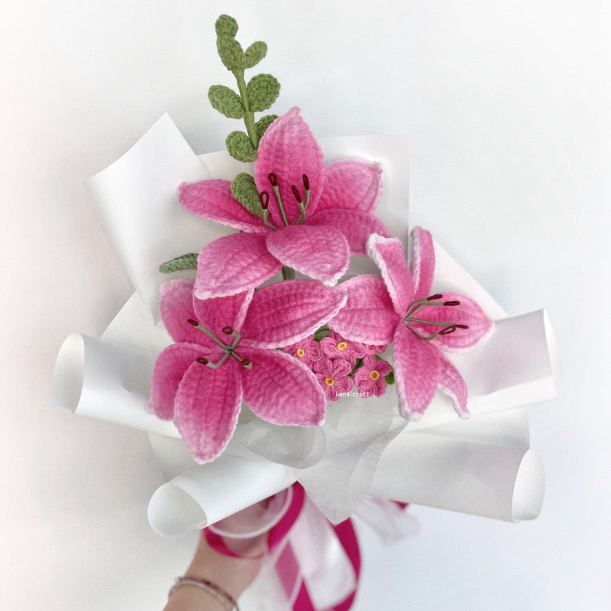 handicroft handmade crochet hot pink lily flower bouquet lily love promise