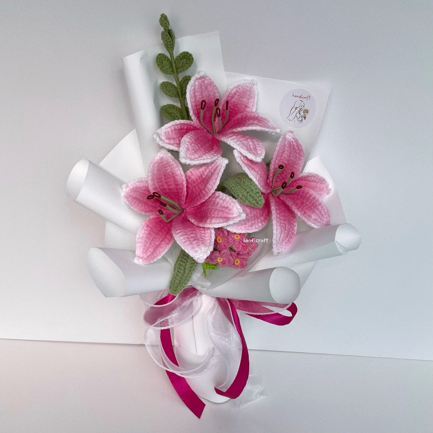 handicroft handmade crochet hot pink lily flower bouquet lily love promise