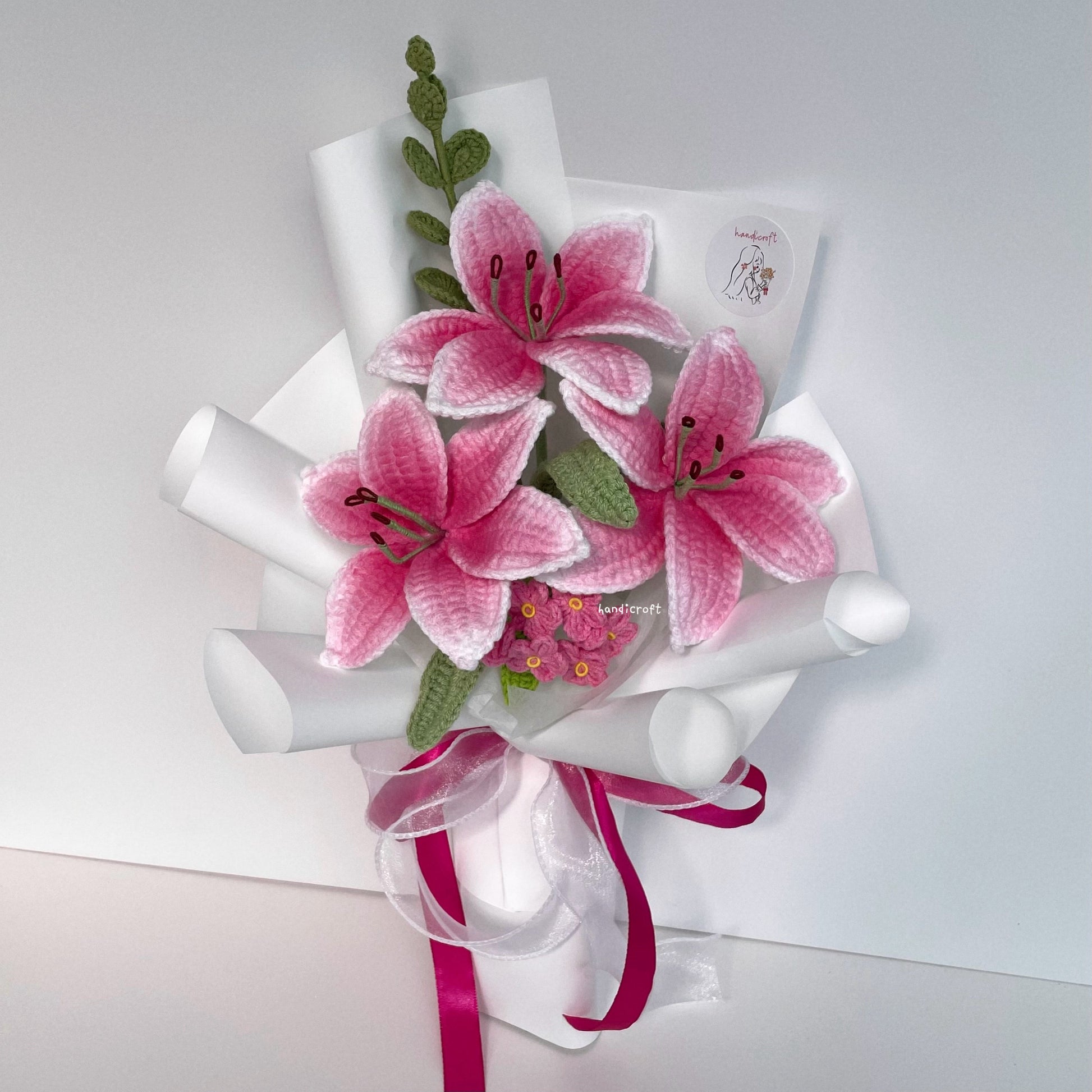 handicroft handmade crochet hot pink lily flower bouquet lily love promise